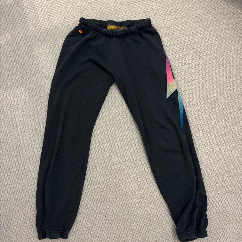 Aviator Nation Black Joggers with Multicolor Star